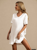 [Weiß] SilkSilky-DE Half Sleeve V Neck Nachthemden 004