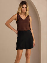 [Kaffee] SilkSilky-DE Sleeveless V Neck Cami Top 003