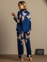 [Dunkelblau] SilkSilky-DE Long Sleeve Notch-Kragen Damen Pyjamas 008
