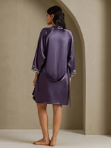 [Lilagrau] SilkSilky-DE 3/4 Sleeve V Neck Nachthemd&Morgenmantel Set 002