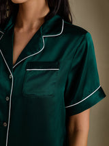 [Dunkelgrün] SilkSilky-DE Short Sleeve Notch-Kragen Damen Pyjamas 004