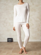 [Weiß] SilkSilky-DE Langärmelig Rundhalsausschnitt Damen Lange Unterwäsche 004