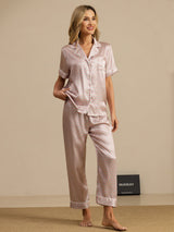 [Rosa Herz Geo] SilkSilky-DE Short Sleeve Notch-Kragen Damen Pyjamas 006