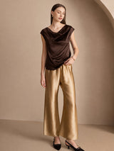 [Dunkle Schokolade] SilkSilky-DE Cap Sleeve Cowl Neck T-Shirt 005