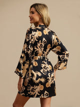 [Schwarzer Drache] SilkSilky-DE 3/4 Sleeve Damen Morgenmantel 002