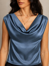 [Echtes Petrol] SilkSilky-DE Cap Sleeve Cowl Neck T-Shirt 004