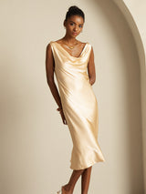 [Champagner] SilkSilky-DE Sleeveless Cowl Neck Kleider 007