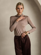 [Khaki] SilkSilky-DE Langärmelig Rollkragen T-Shirt 005