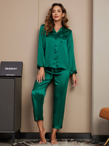 [Grün] SilkSilky-DE Long Sleeve Notch-Kragen Damen Pyjamas 004