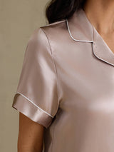 [Schatten Grau] SilkSilky-DE Short Sleeve Notch-Kragen Damen Pyjamas 004