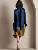 [Dunkelblau] SilkSilky-DE Long Sleeve High Neck Bluse 002