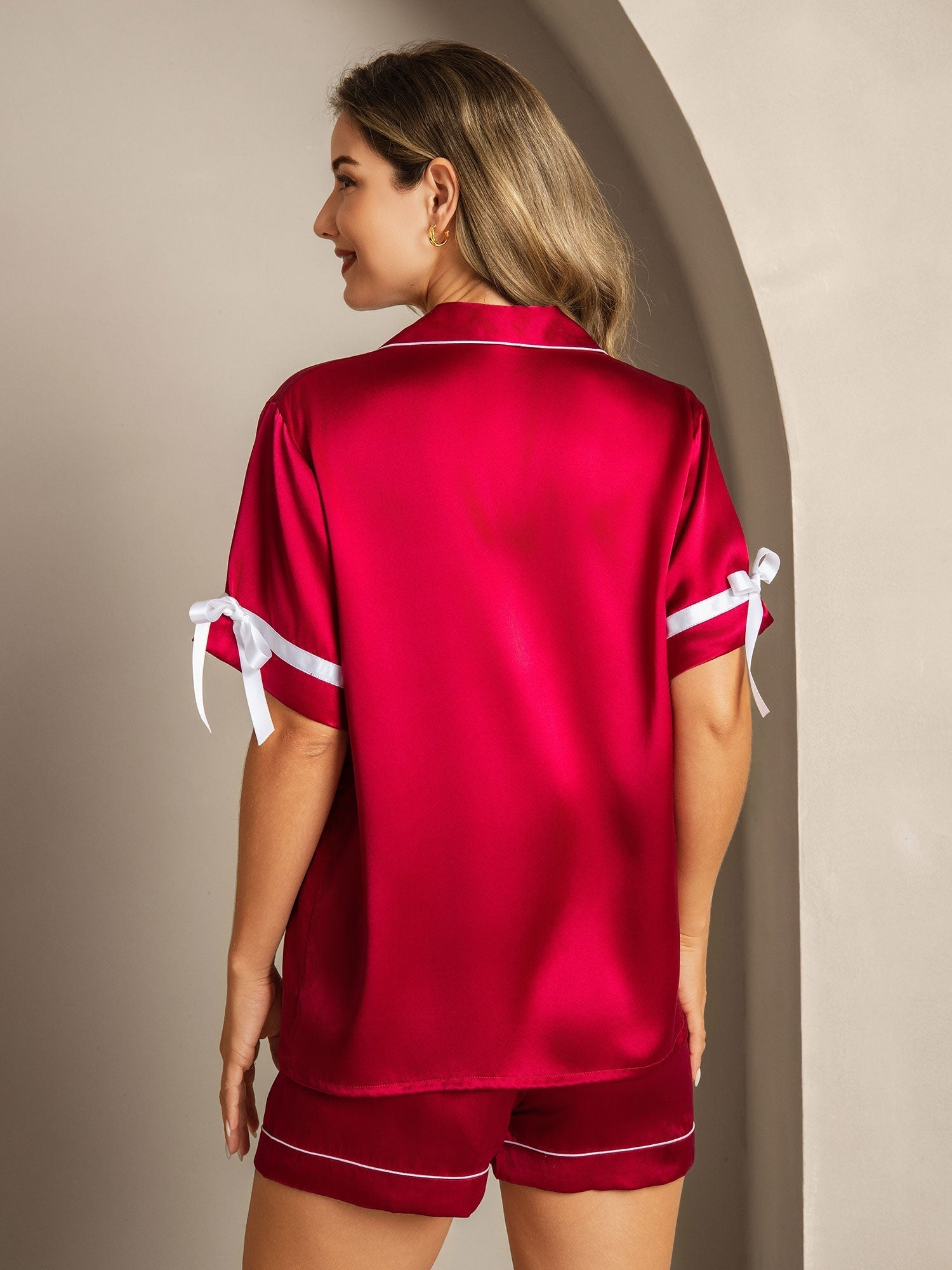 [Rotwein] SilkSilky-DE Reine Seide Womens Pajamas 002,