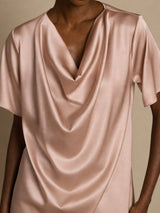 [Toskana] SilkSilky-DE Short Sleeve Cowl Neck Damenblusen 003