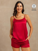 [Rotwein] SilkSilky-DE 19Momme Seide Ärmellos Camisole Set 001