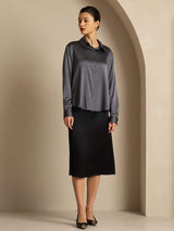 [Dunkelgrau] SilkSilky-DE Long Sleeve Lapel Collar Damenhemd 008