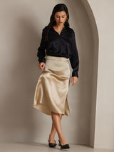 [Schwarz] SilkSilky-DE Long Sleeve Lapel Collar Damenhemd 005