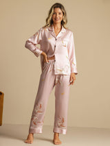 [Rosa] SilkSilky-DE Long Sleeve Notch-Kragen Damen Pyjamas 007