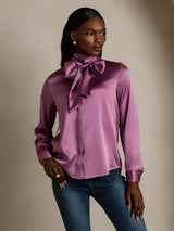 [Dunkelviolett] SilkSilky-DE Long Sleeve High Neck Bluse 006