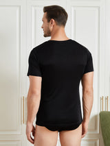 [Schwarz] SilkSilky-DE Kurzärmelig V Ausschnitt Herren T-Shirt 002