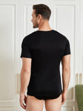 SilkSilky-DE Seidenstrick Kurzärmelig V Ausschnitt Herren T-Shirt Schwarz 002