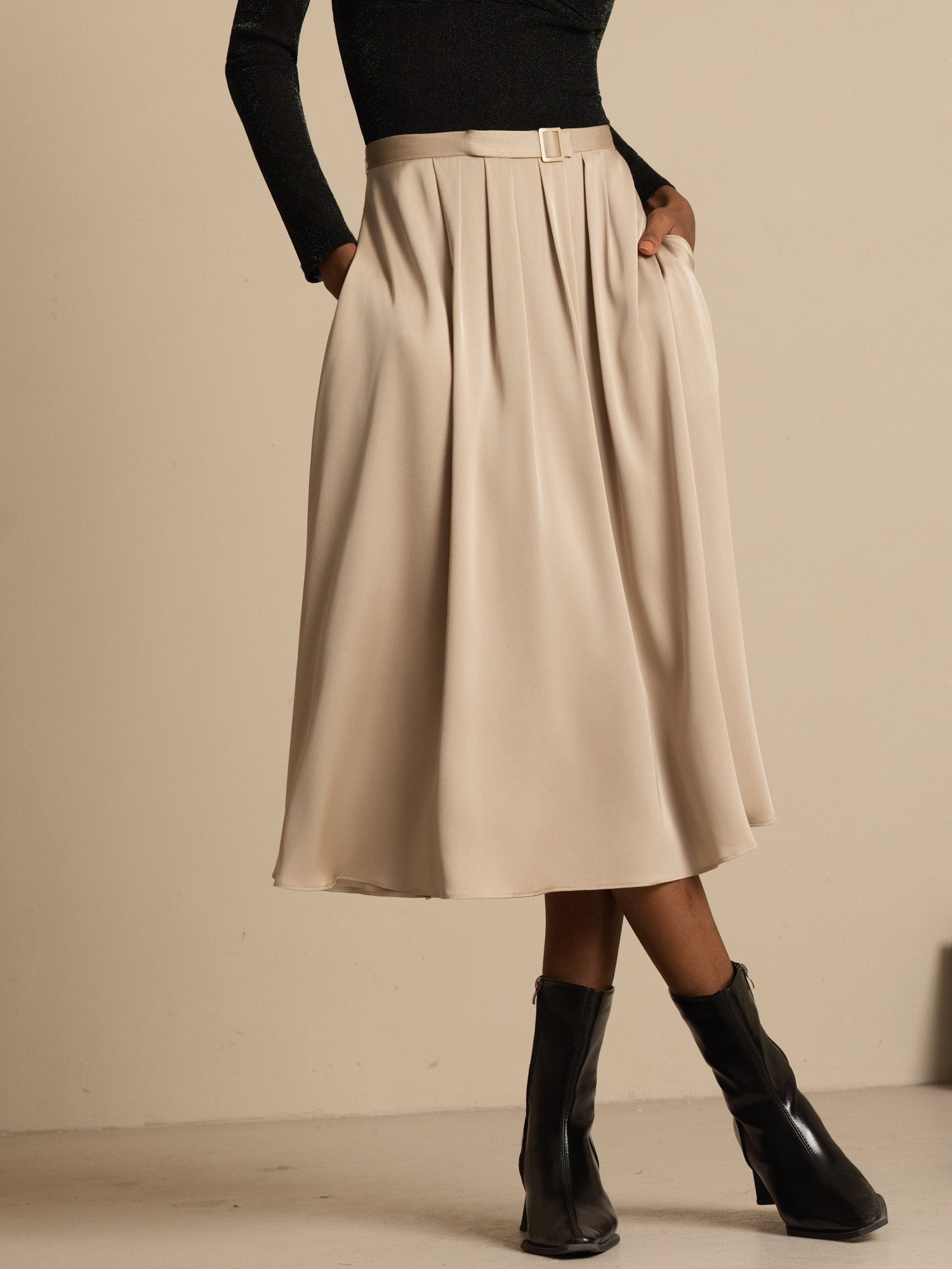 [Tan] SilkSilky-DE 19Momme Seide Skirt 001