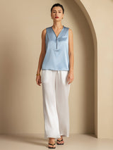 [Graublau] SilkSilky-DE Sleeveless V Neck Damenhemd 003