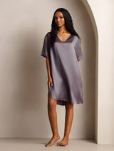 [Lilagrau] SilkSilky-DE Half Sleeve V Neck Nachthemden 001
