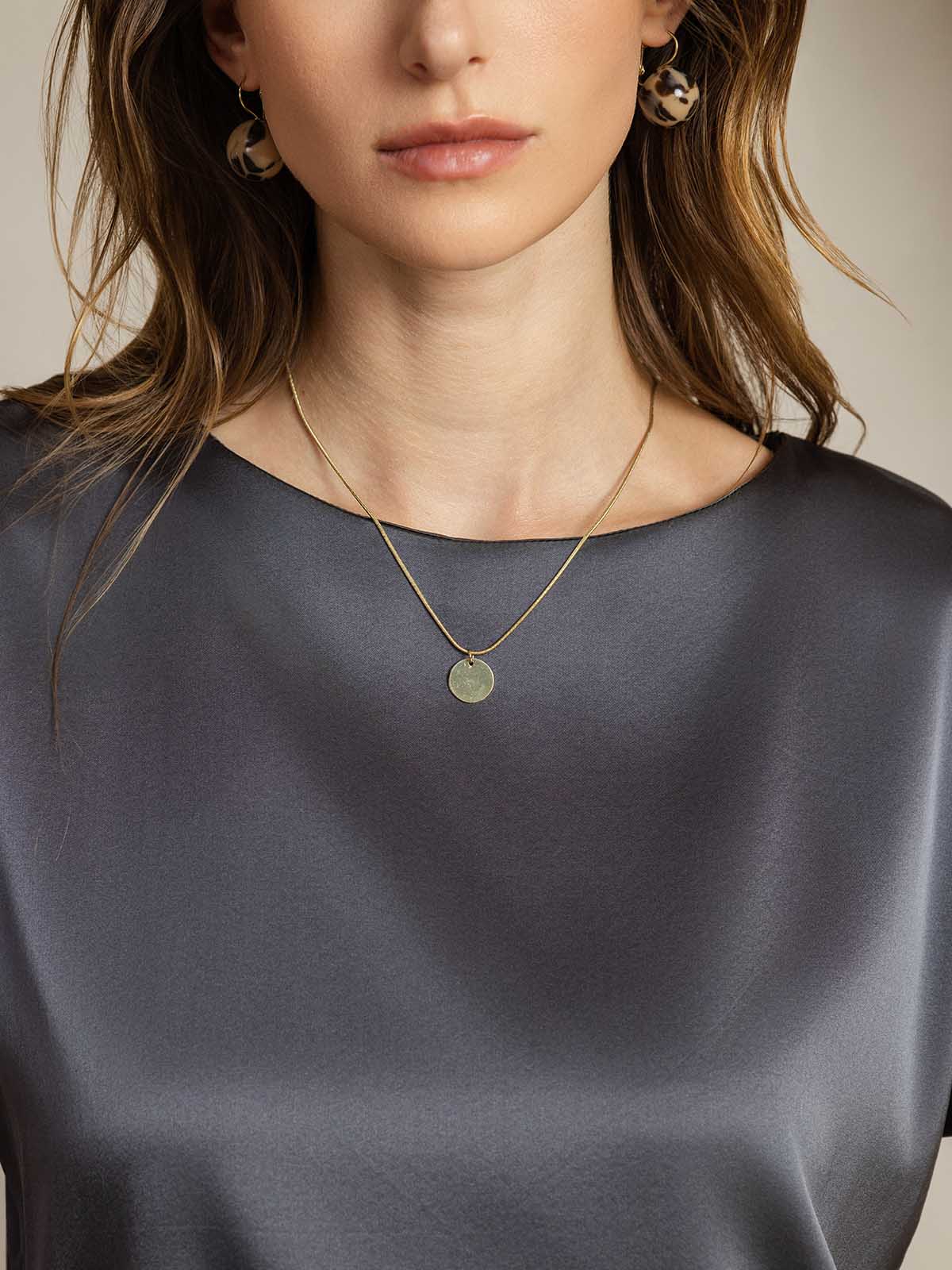 [Dunkelgrau] SilkSilky-DE 19Momme Seide Womens T-Shirt 005,