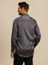 [Dunkelgrau] SilkSilky-DE Long Sleeve Lapel Collar Herrenhemd 002