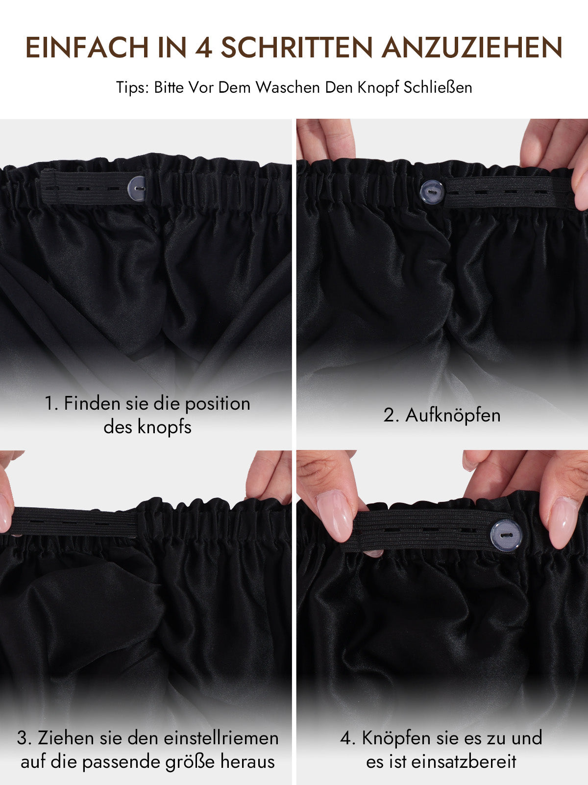 [Schwarz] SilkSilky-DE 22Momme Reine Seide Sleep Cap 006