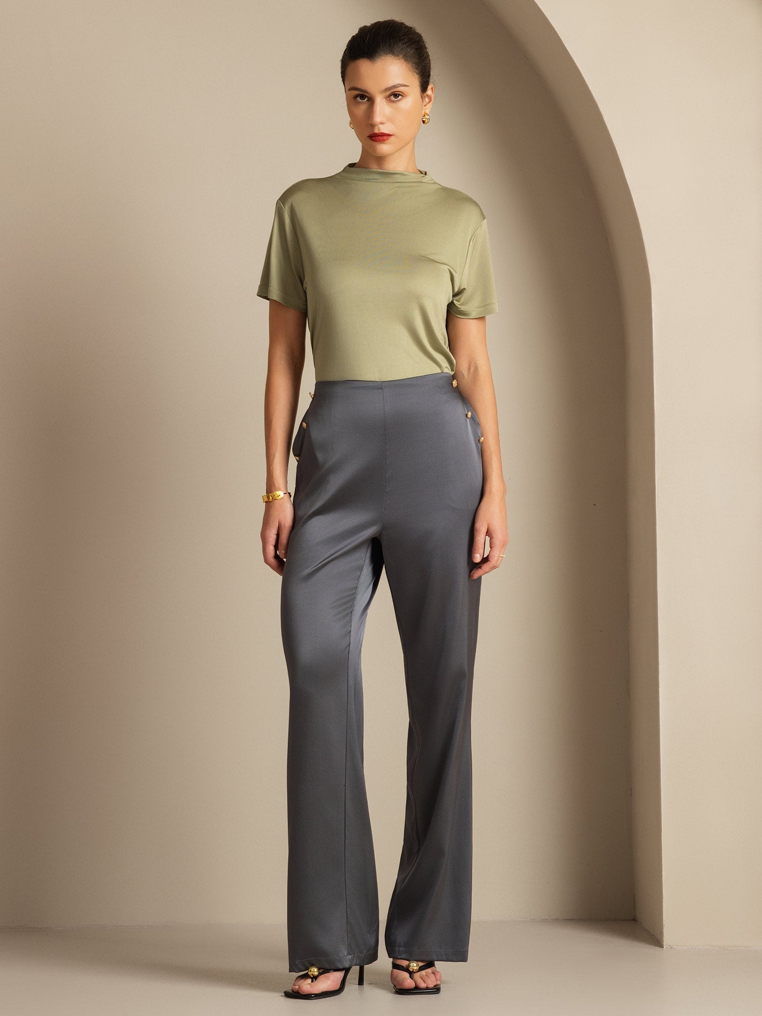 [Dunkelgrau] SilkSilky-DE 19Momme Seide Womens Pants 008,