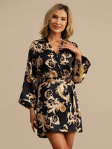 [Schwarzer Drache] SilkSilky-DE 3/4 Sleeve Damen Morgenmantel 004