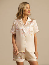 [Champagner] SilkSilky-DE Short Sleeve Notch-Kragen Damen Pyjamas 003