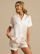 [Weiß] SilkSilky-DE Short Sleeve Notch-Kragen Damen Pyjamas 001