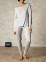 [Silber] SilkSilky-DE Langärmelig Rundhalsausschnitt Damen Lange Unterwäsche 001