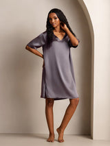 [Lilagrau] SilkSilky-DE Half Sleeve V Neck Nachthemden 006
