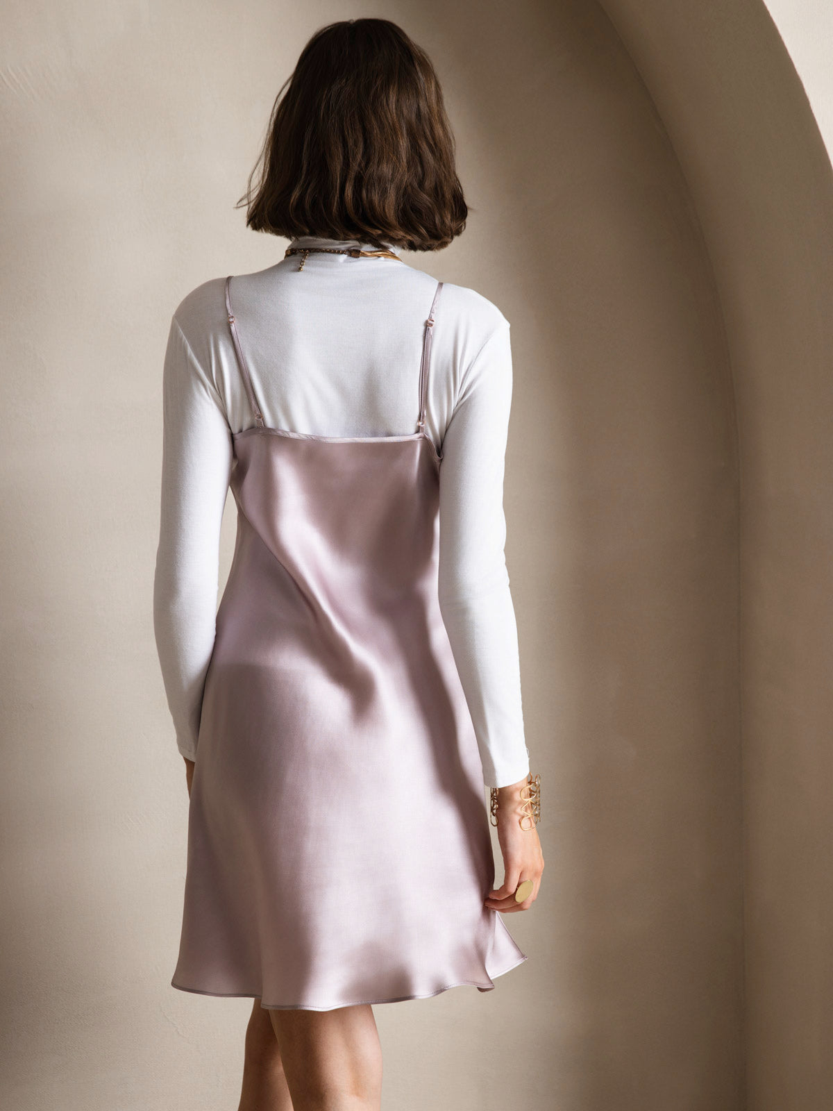 [Lavendel] SilkSilky-DE Reine Seide V Ausschnitt Kleider 002,