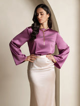 [Dunkelviolett] SilkSilky-DE Long Sleeve Boat Neck Bluse 004