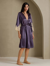 [Lilagrau] SilkSilky-DE 3/4 Sleeve Damen Morgenmantel 006