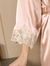 [Rosa] SilkSilky-DE 3/4 Sleeve V Neck Nachthemd&Morgenmantel Set 010