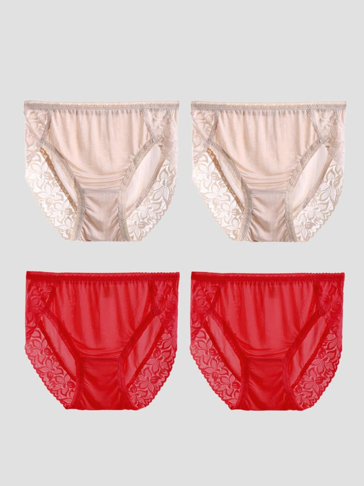 SilkSilky-DE Seidenstrick Panty Beige+Rot 003