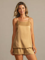 [Tan] SilkSilky-DE 19Momme Seide Ärmellos Camisole Set 003