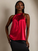 [Rotwein] SilkSilky-DE Sleeveless Halter T-Shirt 001