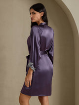 [Lilagrau] SilkSilky-DE 3/4 Sleeve Damen Morgenmantel 002