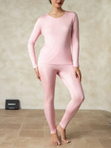 [Rosa] SilkSilky-DE Langärmelig Rundhalsausschnitt Damen Lange Unterwäsche 001