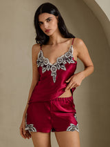 [Rotwein] SilkSilky-DE Sleeveless V Neck Camisole-Set 003