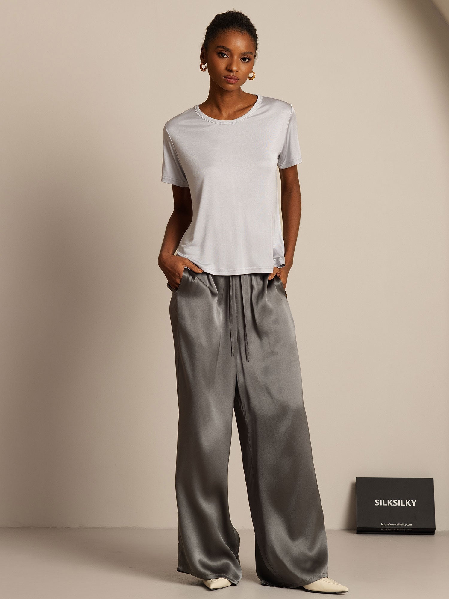 [Silber] SilkSilky-DE Kurzärmelig Womens T-Shirt 007