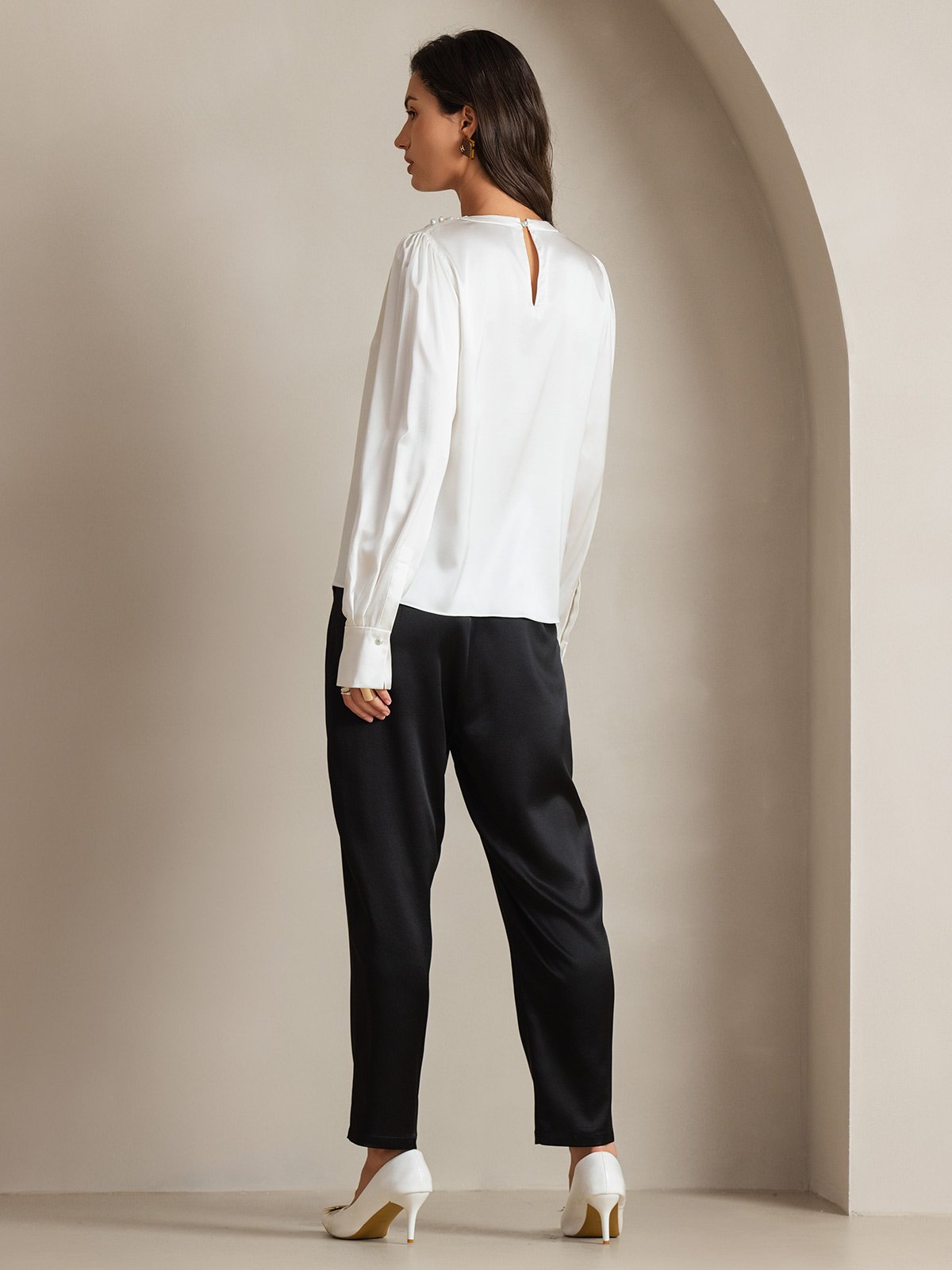 [Weiß] SilkSilky-DE 19Momme Seide Womens Shirt 002
