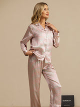 [Rosa Herz Geo] SilkSilky-DE Short Sleeve Notch-Kragen Damen Pyjamas 003
