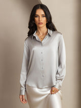 [Hellgrau] SilkSilky-DE Long Sleeve Lapel Collar Damenhemd 001